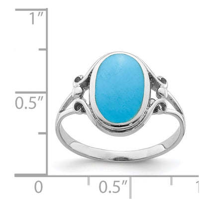 Sterling Silver Rhodium Plated Polished Synthetic Turquoise Ring