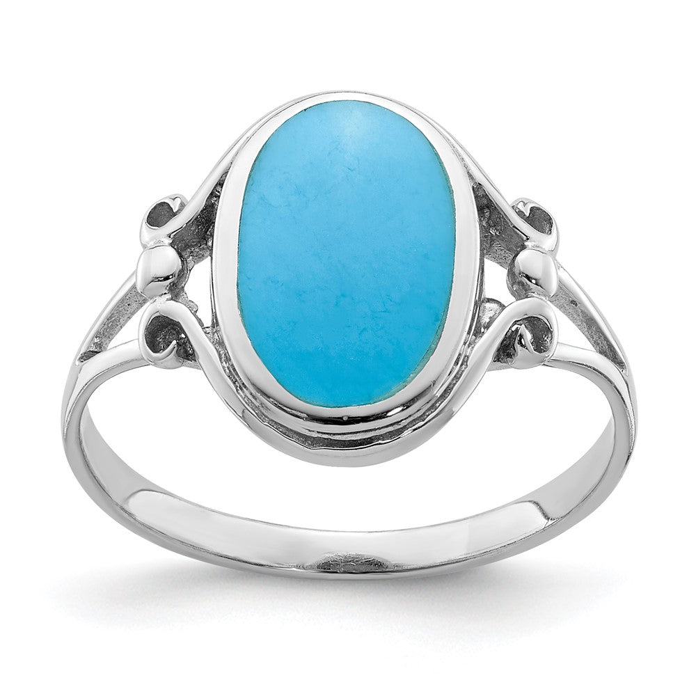 Sterling Silver Rhodium Plated Polished Synthetic Turquoise Ring