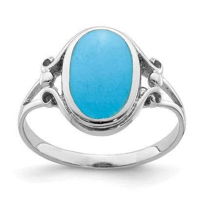 Sterling Silver Rhodium Plated Polished Synthetic Turquoise Ring