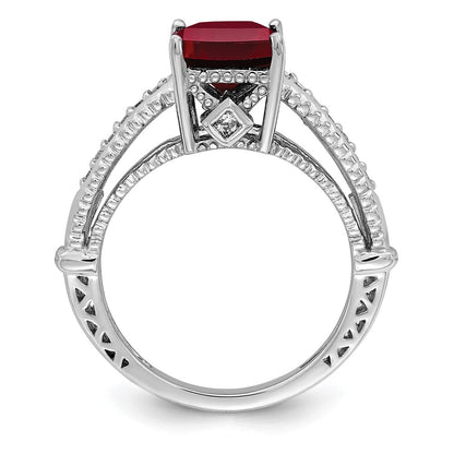 Sterling Silver Rhodium Plated Synthetic Ruby And Cz Ring