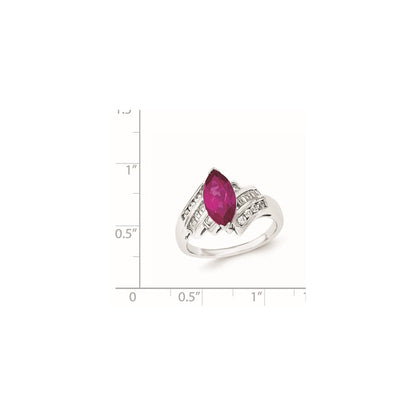 Sterling Silver Synthetic Ruby & Cz Marquise Ring