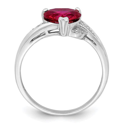 Sterling Silver Rhodium Plated Cz And Synthetic Ruby Heart Ring