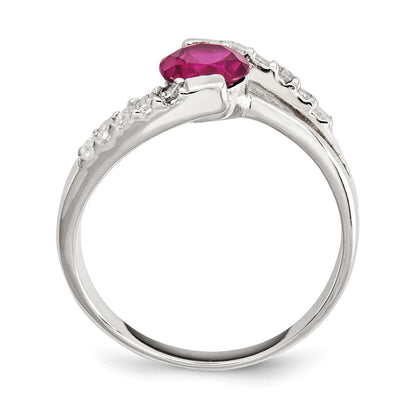 Sterling Silver Red Cz Accents Ring