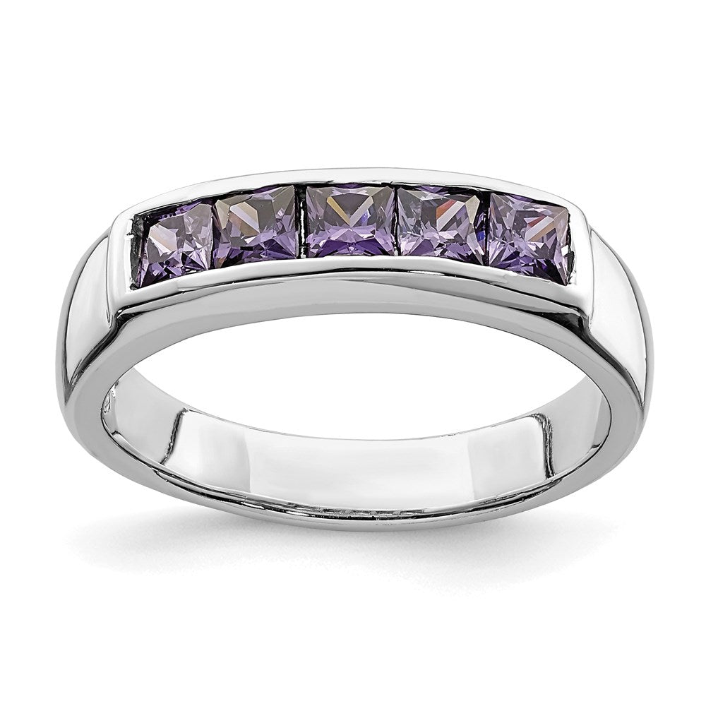 Sterling Silver Polished Purple Cz Ring