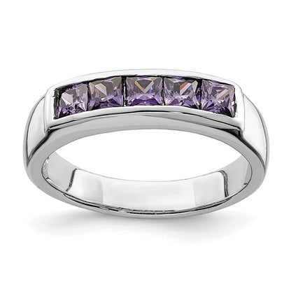 Sterling Silver Polished Purple Cz Ring