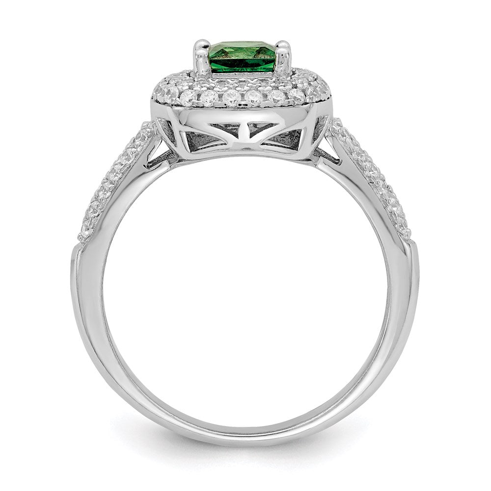 Sterling Silver Pure Fire Rhod Plated White & Green Cz Ring