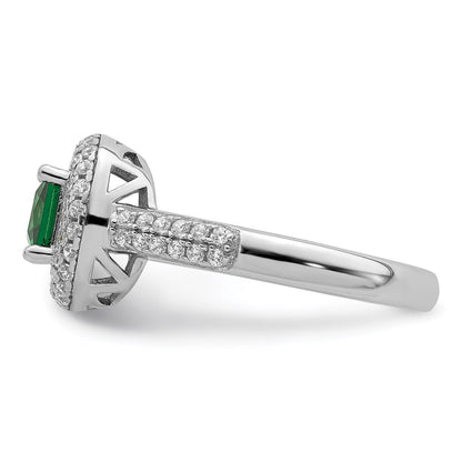 Sterling Silver Pure Fire Rhod Plated White & Green Cz Ring