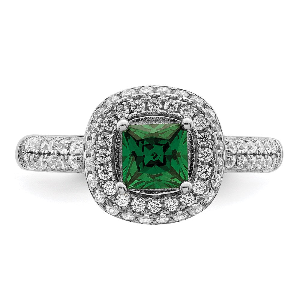 Sterling Silver Pure Fire Rhod Plated White & Green Cz Ring
