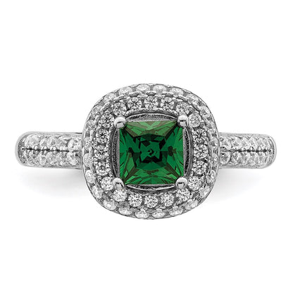 Sterling Silver Pure Fire Rhod Plated White & Green Cz Ring