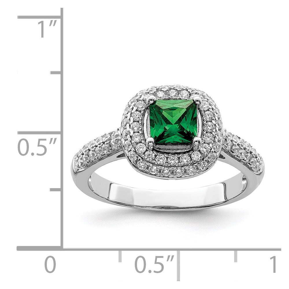 Sterling Silver Pure Fire Rhod Plated White & Green Cz Ring