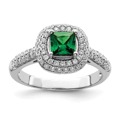 Sterling Silver Pure Fire Rhod Plated White & Green Cz Ring