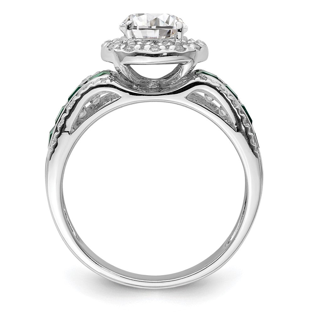 Sterling Silver Rhodium Plated Cz And Lab Created Emerald Ring