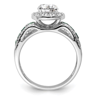 Sterling Silver Rhodium Plated Cz And Lab Created Emerald Ring