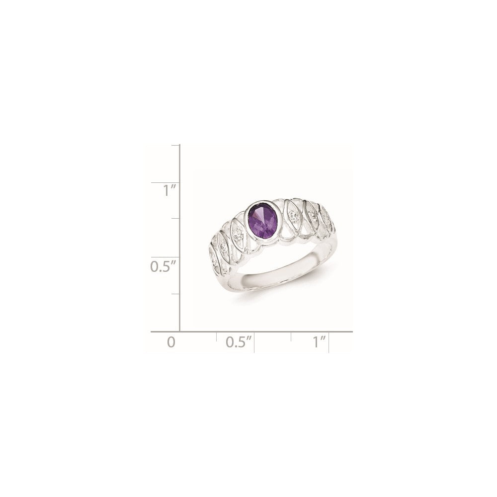 Sterling Silver Purple Cz Oval Ring