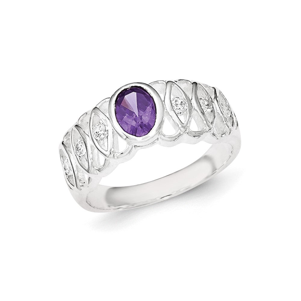 Sterling Silver Purple Cz Oval Ring