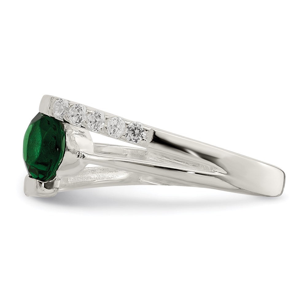 Sterling Silver Green Cz Accents Ring