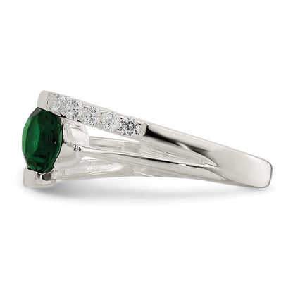 Sterling Silver Green Cz Accents Ring