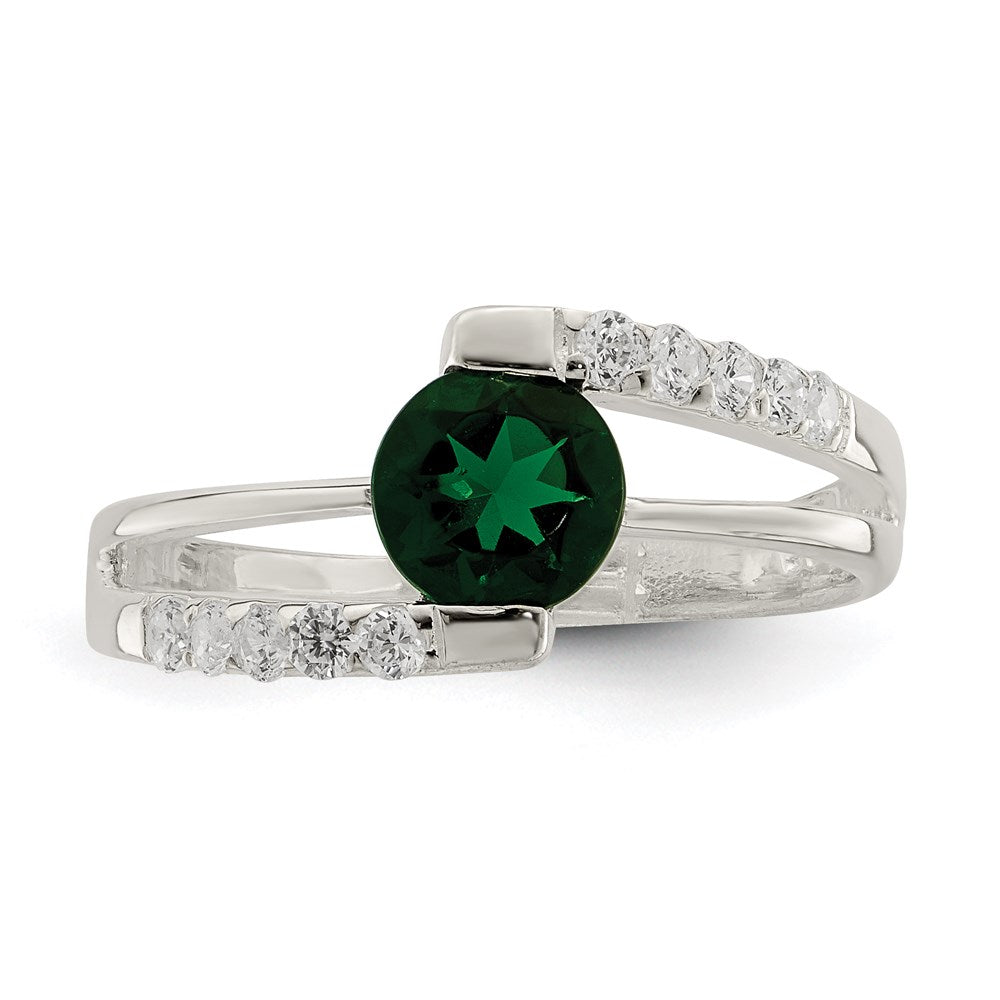 Sterling Silver Green Cz Accents Ring