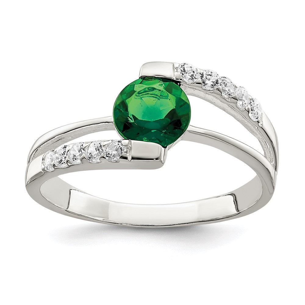 Sterling Silver Green Cz Accents Ring