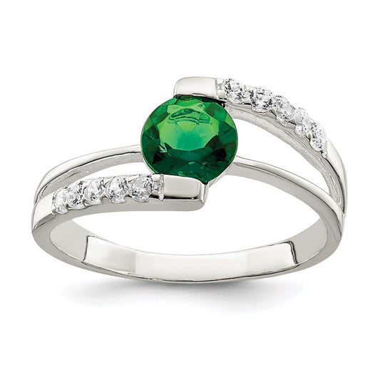 Sterling Silver Green Cz Accents Ring