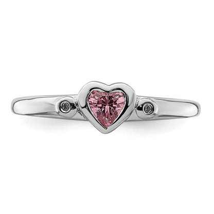 Sterling Silver Rhodium Plated White & Pink Cz Heart Ring