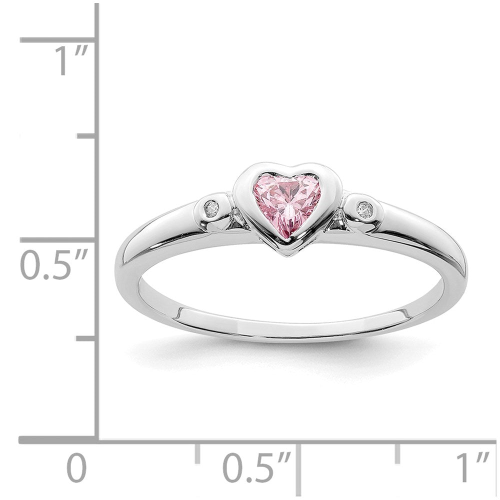 Sterling Silver Rhodium Plated White & Pink Cz Heart Ring
