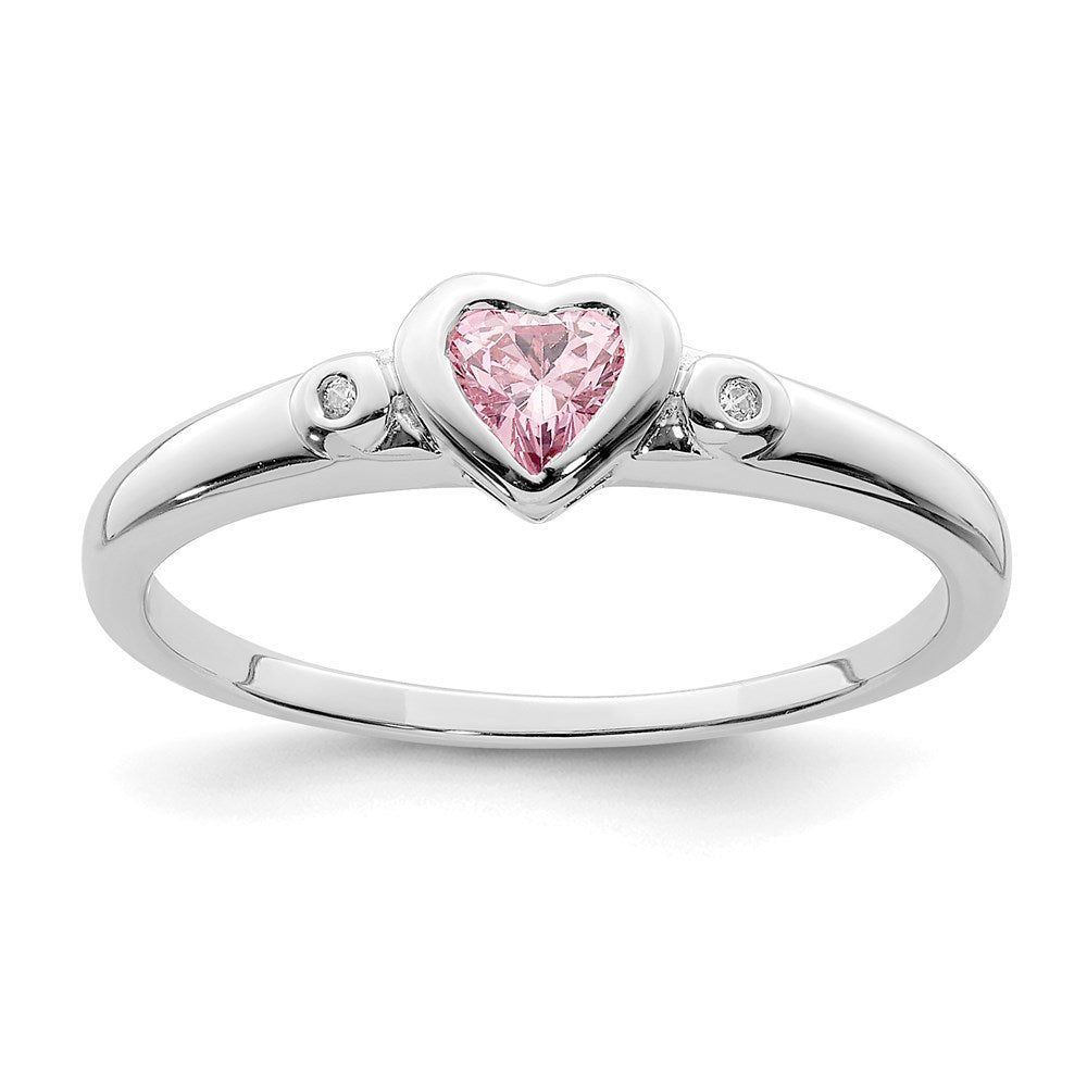 Sterling Silver Rhodium Plated White & Pink Cz Heart Ring