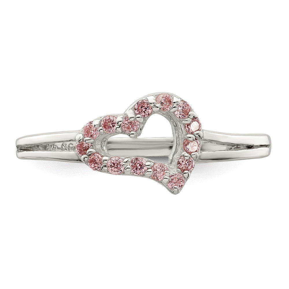 Sterling Silver Polished Pink Cz Heart Ring