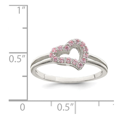 Sterling Silver Polished Pink Cz Heart Ring