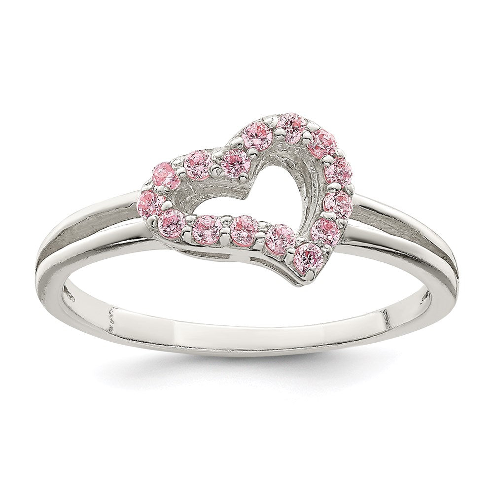 Sterling Silver Polished Pink Cz Heart Ring