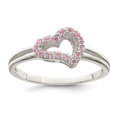 Sterling Silver Polished Pink Cz Heart Ring