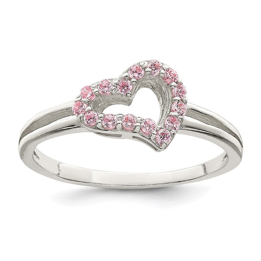Sterling Silver Polished Pink Cz Heart Ring