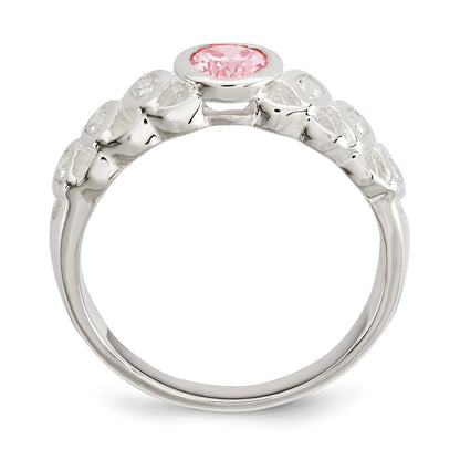 Sterling Silver Pink Cz Oval Ring