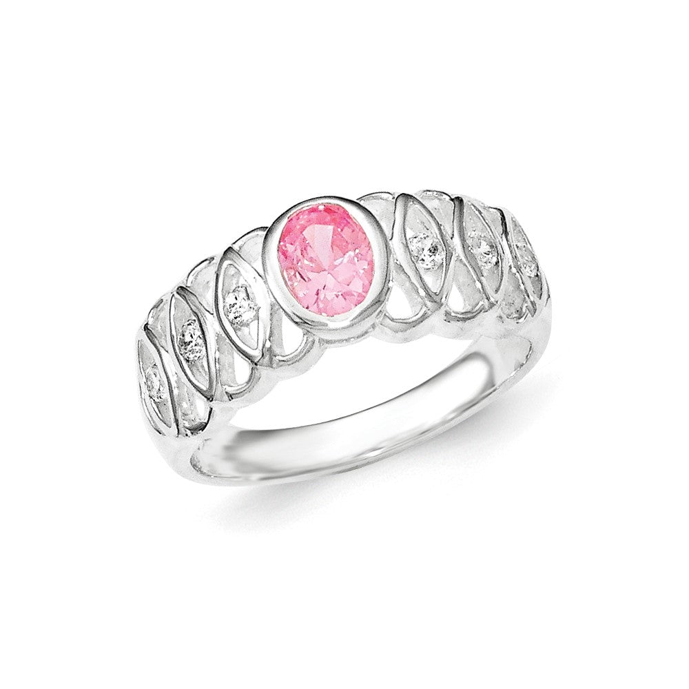Sterling Silver Pink Cz Oval Ring