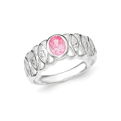 Sterling Silver Pink Cz Oval Ring