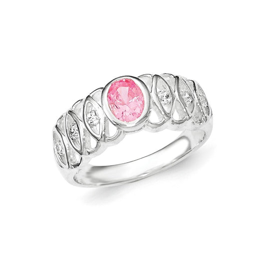Sterling Silver Pink Cz Oval Ring