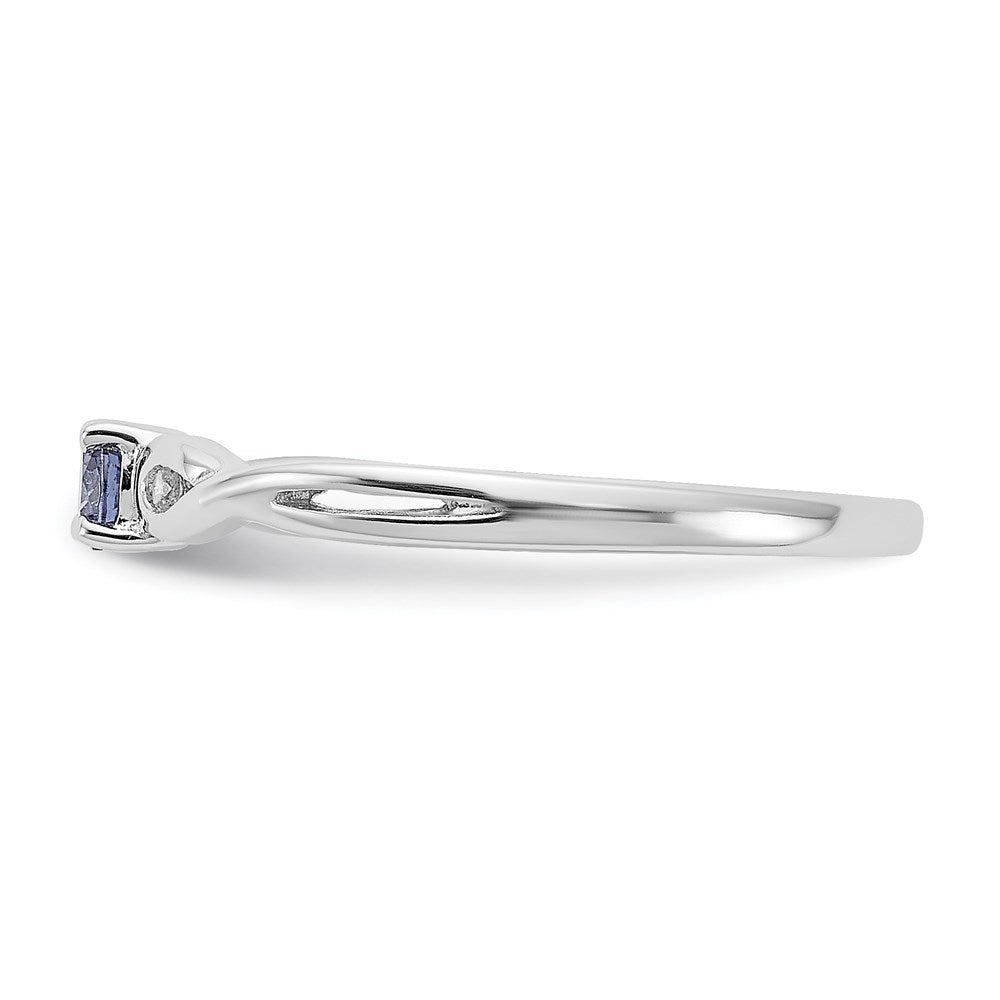 Sterling Silver Rhodium Plated Blue Color & White Cz Ring