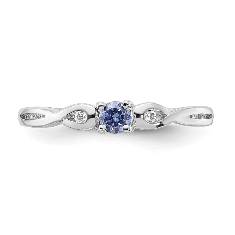 Sterling Silver Rhodium Plated Blue Color & White Cz Ring