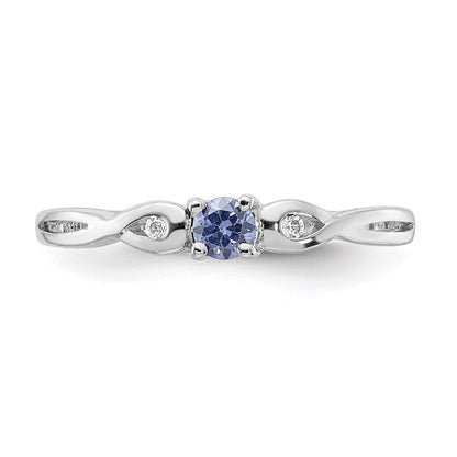 Sterling Silver Rhodium Plated Blue Color & White Cz Ring