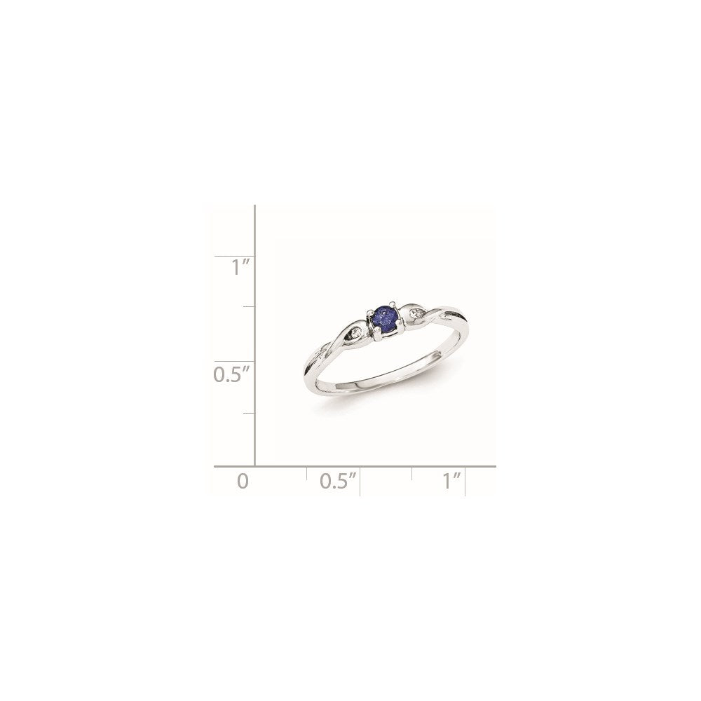 Sterling Silver Rhodium Plated Blue Color & White Cz Ring