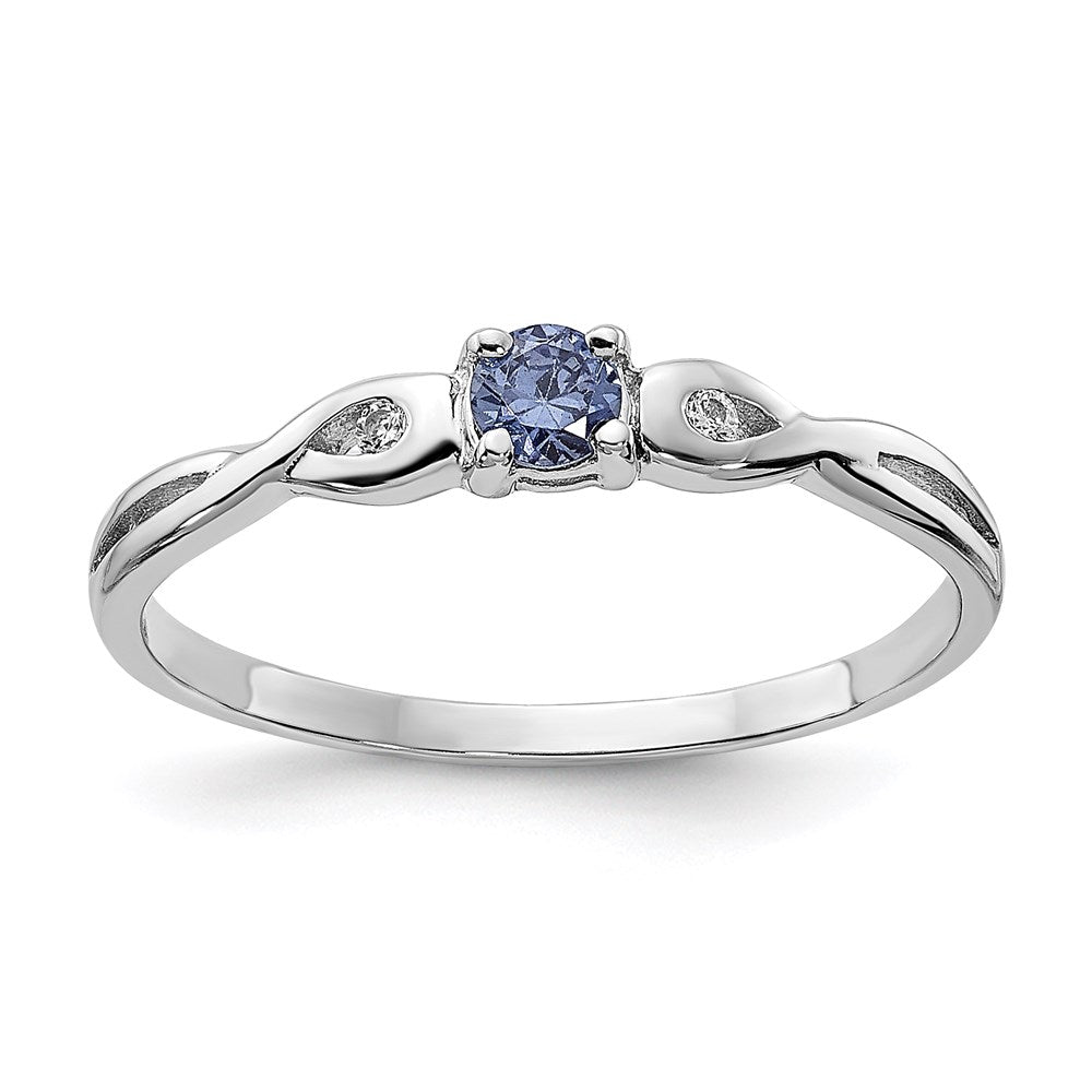 Sterling Silver Rhodium Plated Blue Color & White Cz Ring