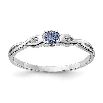 Sterling Silver Rhodium Plated Blue Color & White Cz Ring