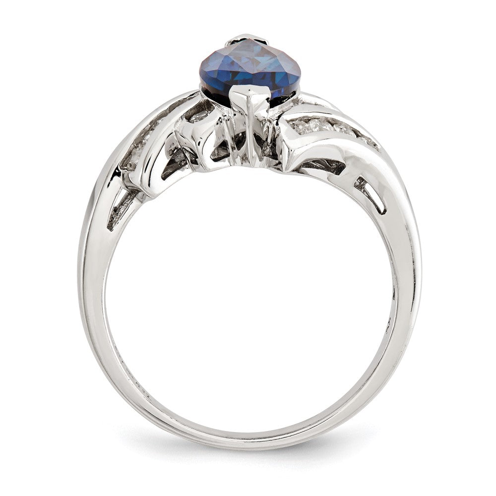 Sterling Silver Rhodium Plated Created Blue Sapphire And Cz Marquise Ring
