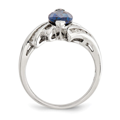 Sterling Silver Rhodium Plated Created Blue Sapphire And Cz Marquise Ring