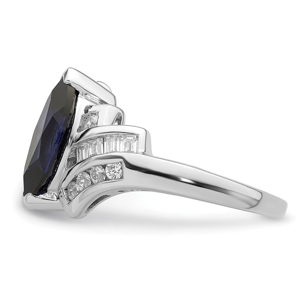 Sterling Silver Rhodium Plated Created Blue Sapphire And Cz Marquise Ring
