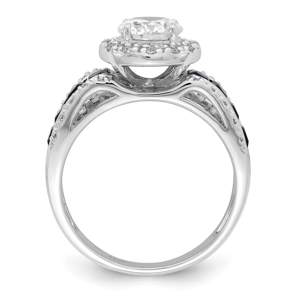 Sterling Silver Rhodium Plated Cz And Lab Created Sapphire Ring