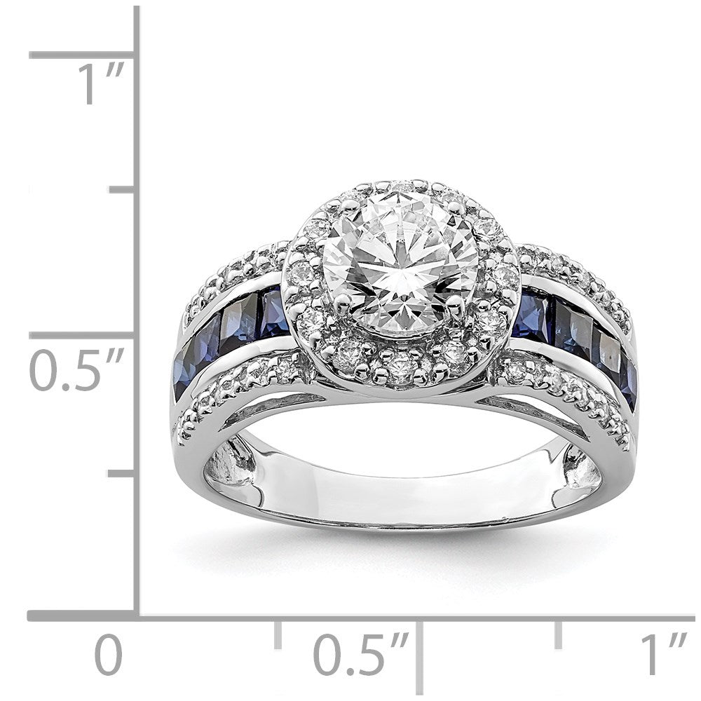Sterling Silver Rhodium Plated Cz And Lab Created Sapphire Ring