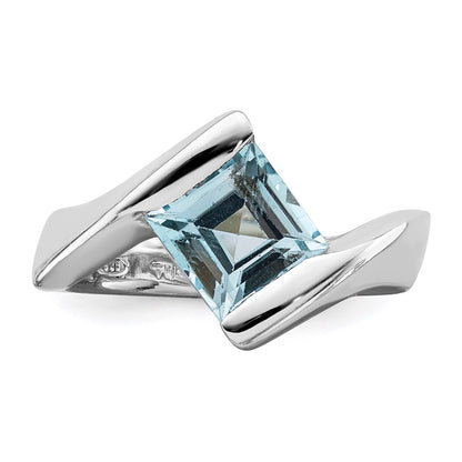 Sterling Silver Rhodium Plated Polished Blue Cz Ring (Size 8 Only)