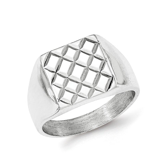 Sterling Silver Polished Diamond Pattern Ring