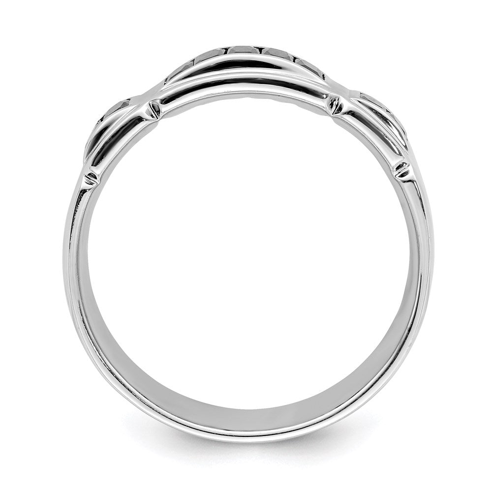 Sterling Silver Rhodium Plated Black Cz Grooved Ring